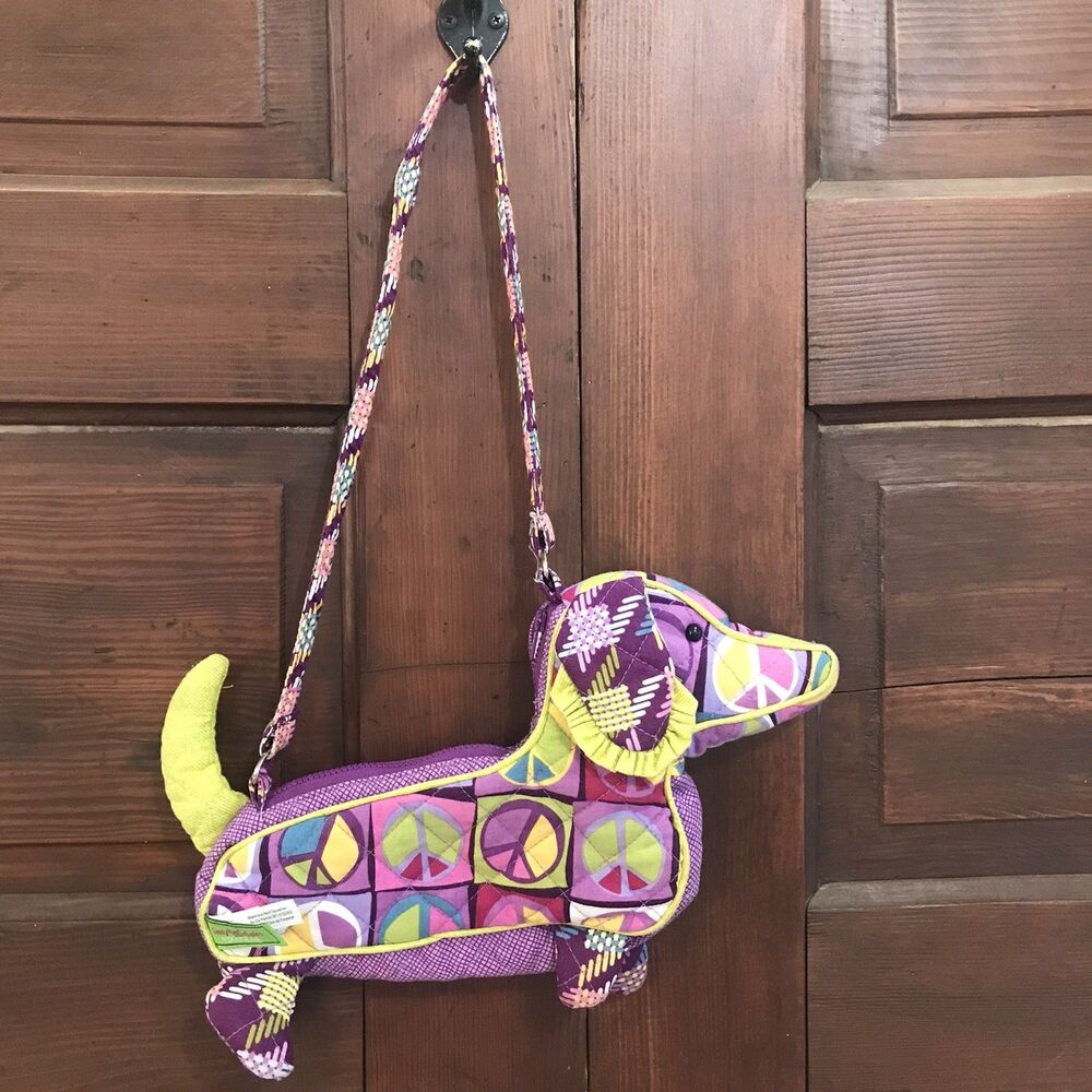 Douglas Sassy Pet Saks Dachshund Dog Plush Purse Quilted Peace Sign Cotton